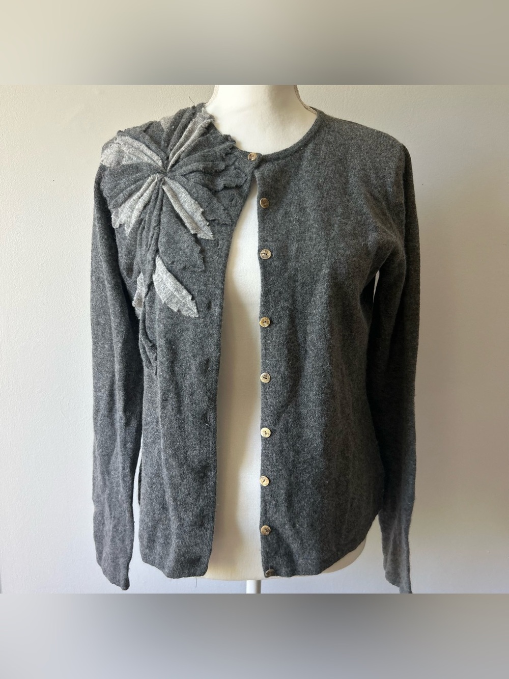 Coldwater Creek Wool and Rabbit Hair Dark Gray Floral Cardigan Size Small